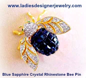 Blue Sapphire Rhinestone Bumble Bee Pin, Pave Daimond Bee Pins Brooches, Bee Pins Brooch, Ladies Designer Fashion Bee Bees Pin Jewelry