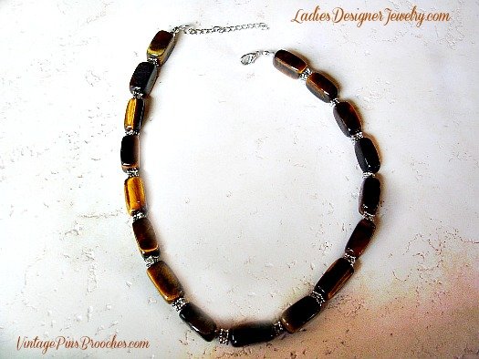 Vintage Brown Tigers Eye Necklace, Brown Tigers Eye Precious Stone Necklace Necklaces, Ladies Women's Designer Fashion Jewelry, Bridal, Wedding, Special Occasion