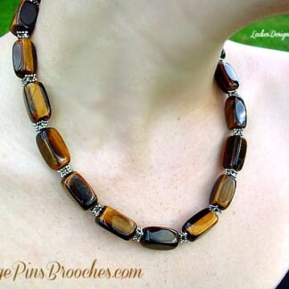Vintage Brown Tigers Eye Necklace, Brown Tigers Eye Precious Stone Necklace Necklaces, Ladies Women's Designer Fashion Jewelry, Bridal, Wedding, Special Occasion