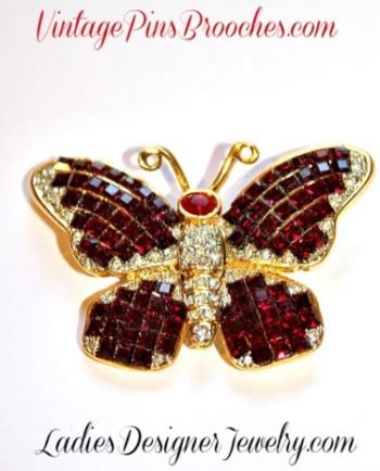 Vintage Ruby Red Garnet Butterfly Pin Brooch, Ladies Designer Jewelry, Butterflies, Insect Bug Pin Brooch Butterfly, Wedding Bridal Jewelry Broach Pin