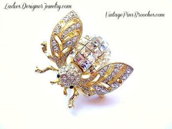 Pave Diamond Rhinestone Bee Pin Brooch, Bee Pins Brooches Vintage, Ladies Designer Wedding Bridal Fashion Jewelry