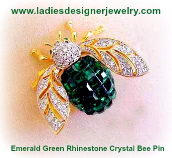 Emerald Green Rhinestone Bumble Bee Pin Brooch, Green Rhinesotne Bee Pins Brooches, Insect Bug Bees Designer Fashion Ladies Jewelry Pins