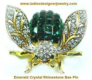 Emerald Green Rhinestone Bumble Bee Pin Brooch, Green Rhinesotne Bee Pins Brooches, Insect Bug Bees Designer Fashion Ladies Jewelry Pins