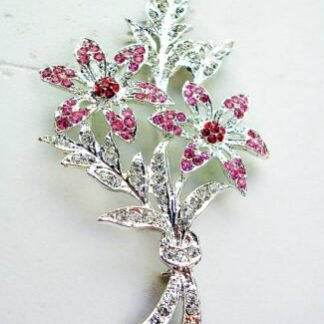 Vintage Pink Red Crystal Flower Brooch Pin, Ladies Designer Jewelry, Bridal Wedding Hair Pins Gown