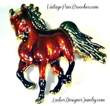 Vintage Horse Brooches Pins Jewelry, Brown Black Enamel Horse Pin Brooch, Ladies Designer Horse Racing Fashion Pin Jewelry
