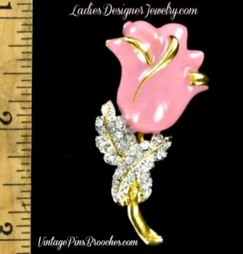 Vintage Pink Enamel Rose Flower Pins Brooches, Art Deco Flower Rose Pin Brooch, Bridal Hair Sash Pin, Ladies Designer Fashion Wedding Jewelry
