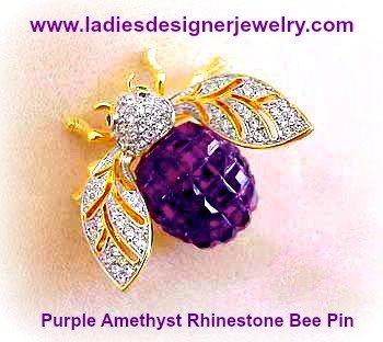 Purple Amethyst Bumble Bee Pin Brooch, Bees Insects Bugs Pins, Purple Rhinestone Bee Pins Brooches, Ladies Designer Fashion Wedding Bridal Jewelry