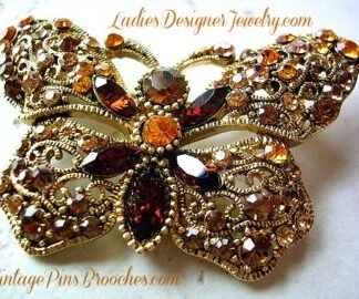 Vintage Brown Topaz Citrine Butterfly Brooch Pin, Ladies Designer Fashion Bridal Wedding Butterflies Jewelry, Filigree Butterfly Pins Brooches Vintage