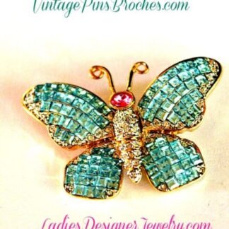 Vintage Turquoise Blue Emerald Cut Butterfly Rhinestone Brooch Pin, Butterflies Weddings Brides Bridal Hair Gowns Dresses, Ladies Designer Fashion Jewelry