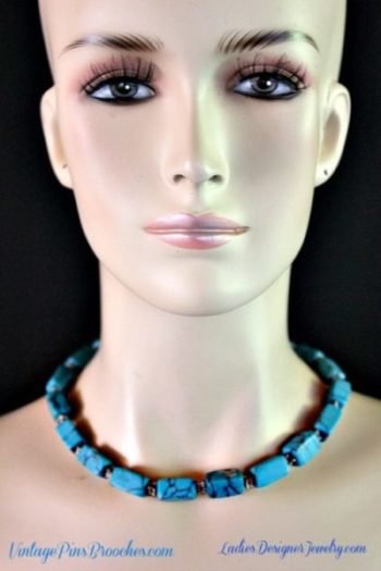 Vintage Turquoise Blue Gemstone Semi Precious Necklace, Necklaces For Woman, Bridal Weddings, Ladies Designer Turquoise Fashion Jewelry
