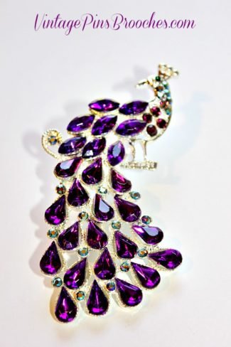 Peacock Brooches Pins Vintage, Ladies Designer Fashion Jewelry, Women's Peacocks Brids Brooches, Aurora Borealis Rhinestone Peacock Bird Animal Pin Brooch.