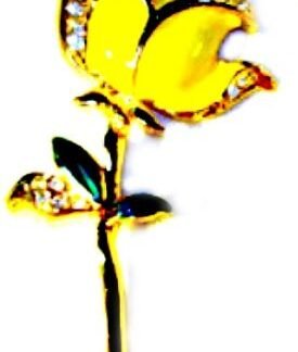 Vintage Yellow Rose Flower Pin Brooch, Yellow Enamel Rhinestone Flower Brooches Pins, Ladies Designer Fashion Jewelry Flowers Roses Bridal Wedding