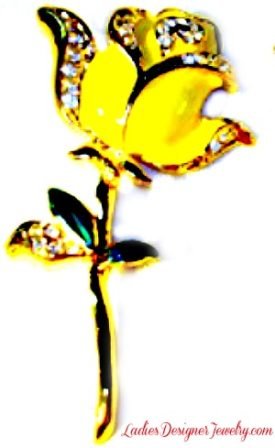 Vintage Yellow Rose Flower Pin Brooch, Yellow Enamel Rhinestone Flower Brooches Pins, Ladies Designer Fashion Jewelry Flowers Roses Bridal Wedding