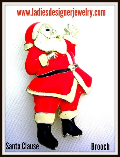 Vintage Santa Clause Brooches Pins Christmas Jewelry, Red White Black Enamel Santa Clause Brooch Pin, Ladies Women's Designer Holiday Jewelry Brooch Pin, Xmas Pins