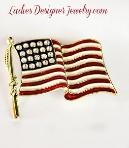 Vintage Large Crystal Diamond Rhinestone American Flag Pin Brooch, American Flag Pins Brooches Americans Flags