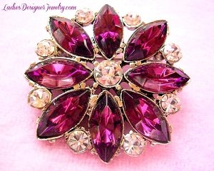 Vintage Rhinestone Navette Amethyst Flower Pin Brooch Jewelry Pins, Flowers Burst Rhinestones Designer, Women's Fashion Bridal Wedding Dress Gown Hair Accessory
