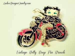 Vintage Silver-Tone Betty Boop Art Deco Harley Motorcycle Cartoon Character Pin. Excellent Vintage Condition, Figural Betty Boop Biker Pin, Betty Boop Biker Babe Pin