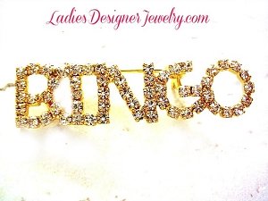 Bingo Word Pin Brooch Jewelry Chanel Set Gold Plate Casino Jewelry - Word Gaming Brooch, With Glittering Crystal Rhinestones For Ladies, Bingo Casino Winner Game Pin Q9V-2, Bingo Fashion Gaming Pin Chanel Set