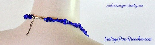Vintage Blue Lapis Lazuli Semi Precious Graduated Chip Stone Necklace, Lapis Necklaces, Ladies Women's Designer Fashion Jewelry