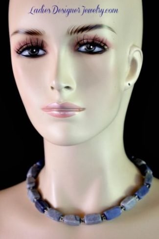 Vintage Blue Lapis Lazuli Necklace, Semi Precious Lapis Gemstone Necklace Necklaces, Women's Ladies Designer Fashion Jewelry, Weddings, Bridal