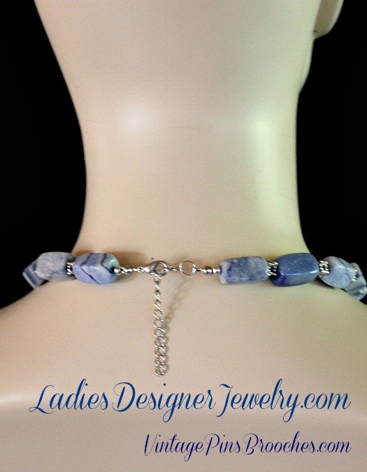 Vintage Blue Lapis Lazuli Necklace, Semi Precious Lapis Gemstone Necklace Necklaces, Women's Ladies Designer Fashion Jewelry, Weddings, Bridal