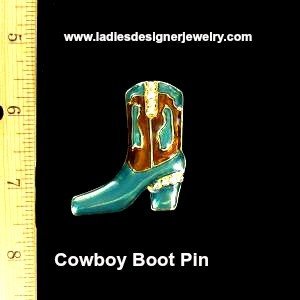 Vintage Western Cowboy Boot Teal Bronze Crystal Rhinestone Pin Brooch, Cowboy Boot Pin Cowgirls 732, Brooches Pins Fashion Jewelry Boots
