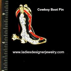 Vintage Western Cowboy Boot Red Black Crystal Rhinestone Pin Brooch, Cowboy Boot Pin Cowgirls 739, Brooches Pins Fashion Jewelry Boots