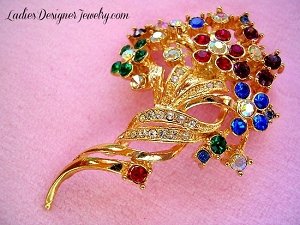 Vintage Bouquet Of Flowers Brooch Pin Sapphire Emerald Ruby Amethyst, Bouquet Of Flowers Brooch Pin 229, Gold Flower Pins Brooches Jewelry