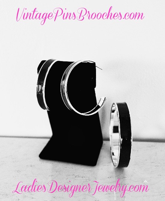 Vintage Black Pierced Hoop Earrings Bangle Bracelet Set, Women's Ladies Designer Jewelry Bracelets Earrings, Wedding Bridal Casual Dress