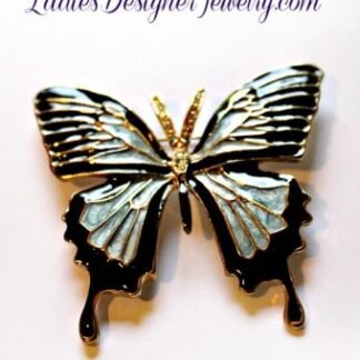 Vintage Rhinestone Enamel Butterfly Pin Brooch, Navy Wedge Wood Blue Large Butterfly Brooches Pins, Butterflies, Ladies Women's Designer Jewelry, Insect Bug Pin