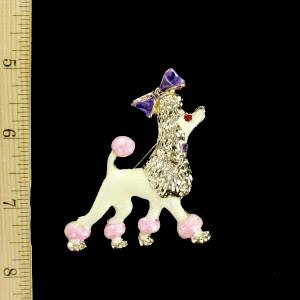 vintagepoodledogpin_vintagepoodledogbrooch_whitepinklavenderpoodlepin_enamelgoldwhitepoodlepin_ladiesdesignerjewelry_poodlepins_estatejewelry_rhinestonepoodlebrooch
