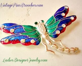 Vintage Dragonfly Brooches Pins, Rhinestone Red Green Blue Enameled Dragonfly Pin Brooch, Enamel Dragonfly Pin With Rhinestones, Ladies Designer Jewelry