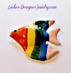 Orange Yellow Green Blue Pink Tropical Fish Enamel Pin Pendant Jewelry, Colorful Fish Figural Pendant 382, Fish Pendants Pins Brooches