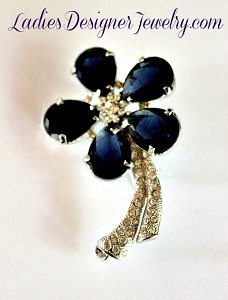 Vintage Indigo Blue Sapphire Rhinestone Flower Pin Brooch Flowers, Flower Brooches Pins Rhinestones, Weddings Bridal Brides Dresses Hair Accessory
