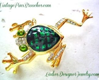 Frog Brooches Pins Vintage, Green Enamel Pave Rhinestone Crystal Frog Pin Brooch, Frogs, Ladies Women's Designer Fashion Jewelry