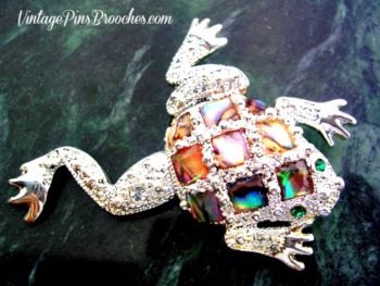 Vintage Frog Brooch Pin Silver Plate Frogs, Ladies Designer Frog Pins Brooches, Women's Vintage Pins Brooches Rhinestone Enamel