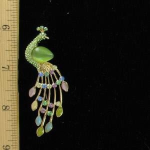 Vintage Peridot Pink Sapphire Peacock Pin Brooch, Peacocks Animals Brooches Pins, Ladies Women's Designer Fashion Peacock Brooches Pins Jewelry Estate