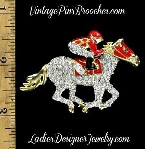 Vintage Horse Jockey Brooch Pin Designer Jewelry By Vintage Pins Brooches
