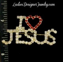I Love Jesus Red Heart Crystal Ruby Garnet Rhinestone Brooch Pin Pins, Vintage Jesus Heart Pin 8BK