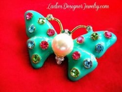 Butterfly Brooch Pin Mint Green Enamel Pearl Rhinestone Brooch Pin, Butterflies Insect Brooches Pins, Vintage Pearl Butterfly Pin U42