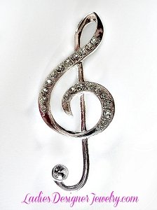 Vintage Treble Clef Music Note Pin Brooch Rhinestone Jewelry Musicians, Music Note Figural Pin Broach MS2-2, Crystals Pave Diamond Musical Note Broche Musical