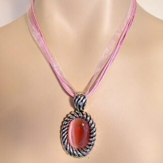 Vintage Victorian Pastel Pink Cabochon Lucite Necklace Pendant, Necklaces, Ladies Women's Designer Fashion Jewelry