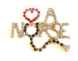 Love A Nurse Rhinestone Crystal Pin Heart Brooch Pin Nursing RN LPN, Vintage Registered Nurse Nursing Pins Brooches Jewelry