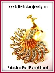Vintage Pearl Rhinestone Peacock Brooch Pin, Peacock Animal Brooches Pins Estate, Ladies Women's Designer Vintage Fashion Jewelry