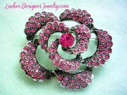 Vintage Pink Quartz Rhinestone Rose Flower Pin Brooch Flowers Jewelry, Roses Pins Brooches Wedding Brides Bridal Gown Dress Hair Accessory