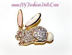 Vintage Bunny Rabbit Ladies Dress Pin Brooch Rhinestone Designer Jewelry Pins, Pave Rhinestone Pink Enamel Bunny Rabbit Fashion Designer Brooches Pins Womens