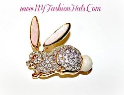 Vintage Bunny Rabbit Ladies Dress Pin Brooch Rhinestone Designer Jewelry Pins, Pave Rhinestone Pink Enamel Bunny Rabbit Fashion Designer Brooches Pins Womens