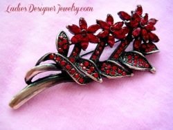 Vintage Ruby Red Garnet Rhinestone Flower Pin Brooch Bouquet Flowers, Flower Pins Brooch Silver Plate Jewelry