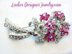 Aurora Borealis Iridescent Pink Crystal Rhinestone Flower Pin Brooch Bouquet, Flowers Weddings Bridal Brides Hair Accessory Designer Fashion Woman