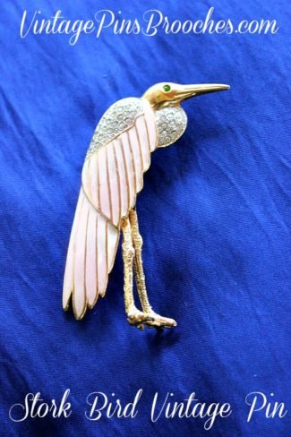 Vintage Stork Pins Brooches, Storks, Ladies Designer Stork Fashion Jewelry Pin Brooch, Crane Heron Animal Tropical Bird Of Paradise Pin Brooch